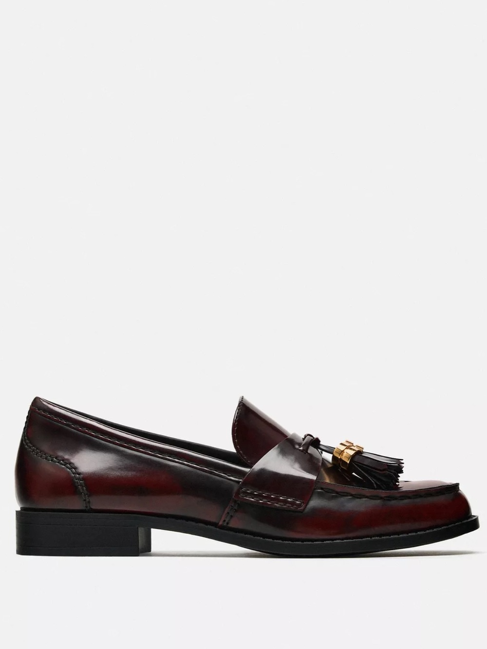 Zara burgundy shiny leather tassel loafer